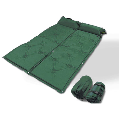 Double Self Inflating Mattress Camping Hiking Airbed Camp Mat Sleeping Pillow w/ Bag - green