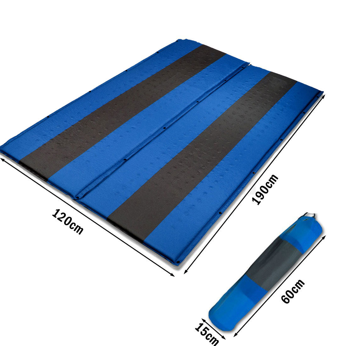 Double Self Inflating Mattress Sleeping Mat Air Bed Camping Hiking Joinable - blue