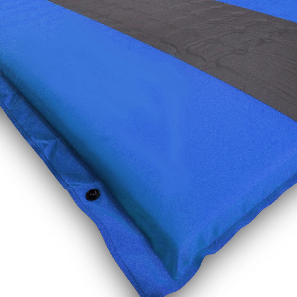 Double Self Inflating Mattress Sleeping Mat Air Bed Camping Hiking Joinable - blue