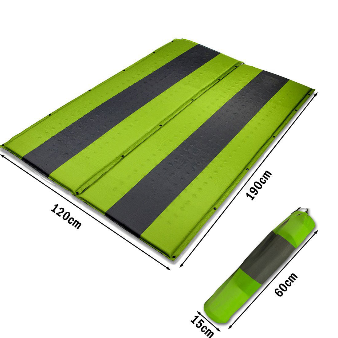 Double Self Inflating Mattress Sleeping Mat Air Bed Camping Hiking Joinable - green