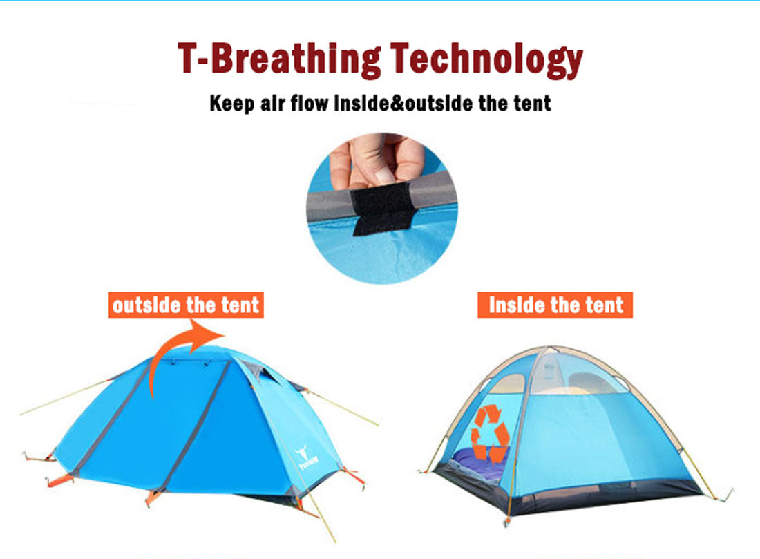 2 Person Portable Outdoor Lightweight Cycling Hiking Backpacking Camping Waterproof Tent - Blue