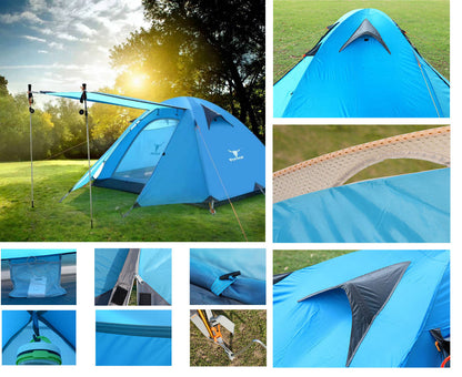 2 Person Portable Outdoor Lightweight Cycling Hiking Backpacking Camping Waterproof Tent - Blue