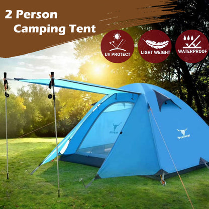 2 Person Portable Outdoor Lightweight Cycling Hiking Backpacking Camping Waterproof Tent - Blue