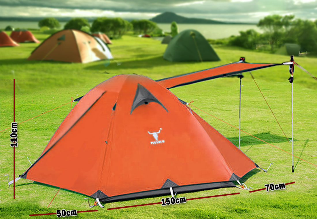 2 Person Portable Outdoor Lightweight Cycling Hiking Backpacking Camping Waterproof Tent - Orange