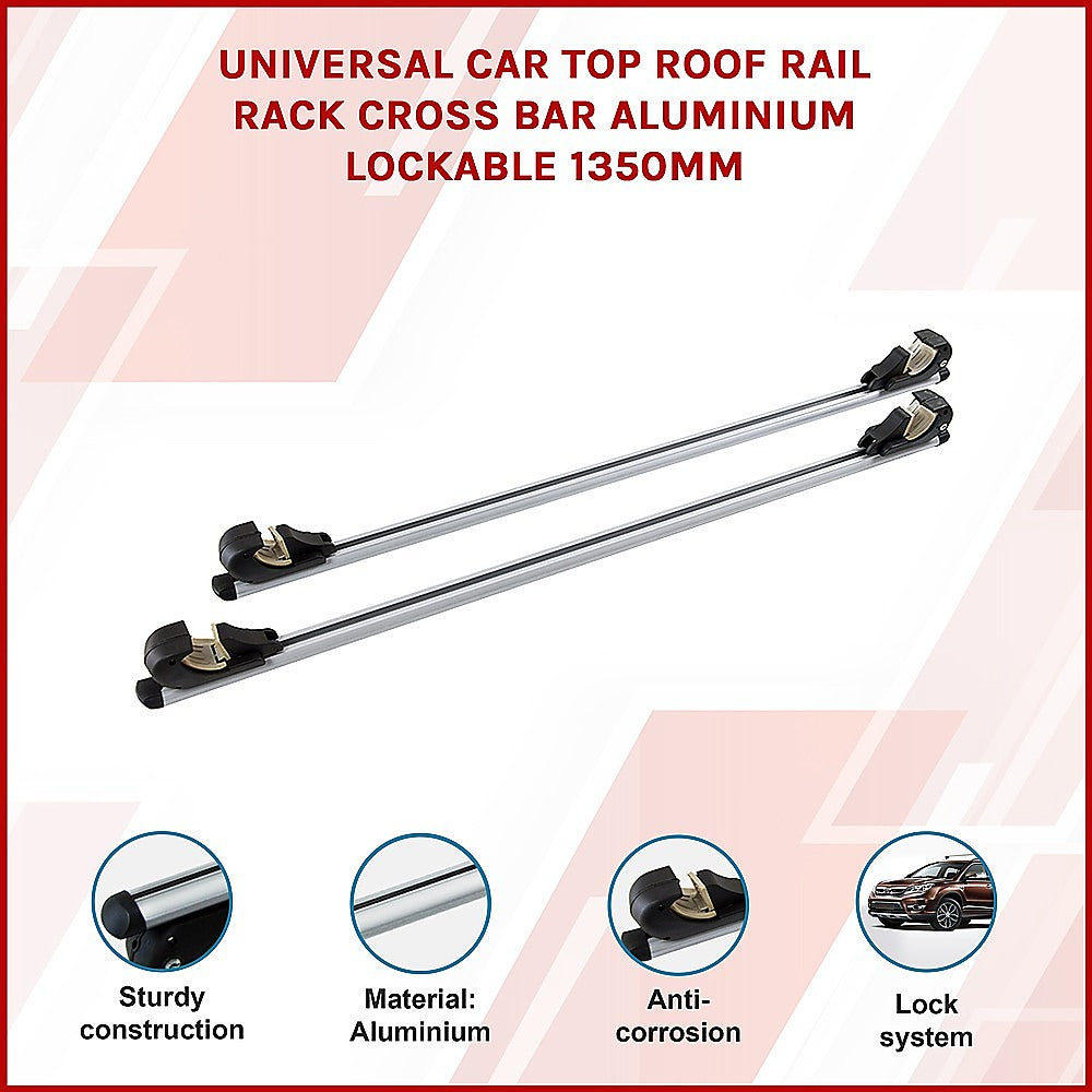 Universal Car Top Roof Rail Rack Cross Bar Aluminium Lockable 1350MM