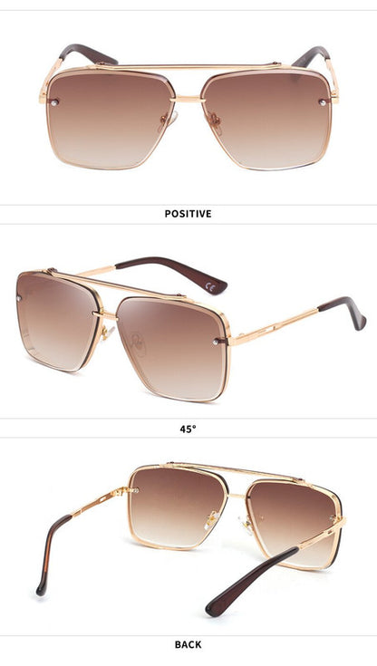 Gold Square Sunglasses,Fashionable Men's Metal, UV400 Gradient Lenses for Timeless Style