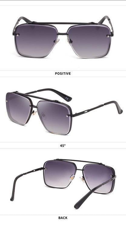 Black Grey Square Sunglasses,Fashionable Men's Metal, UV400 Gradient Lenses for Timeless Style