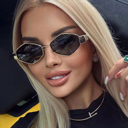 Chic Geometric Sunglasses Women's Fashion Metal Frame Sun Glasses Men Vintage Non-Mirrored Lenses Optical Gafas UV400