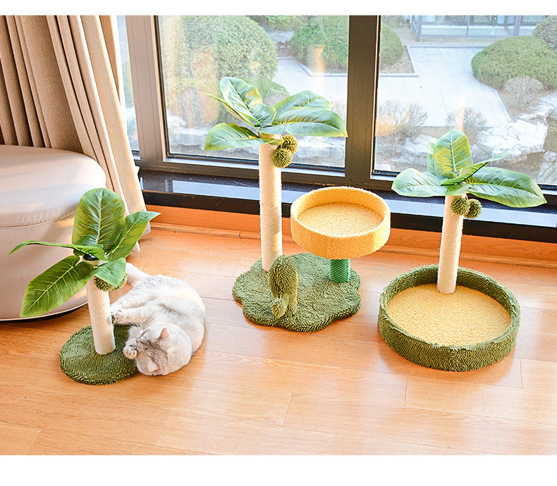 Cat Tree with Faux Leaves, Sisal Scratching Post, Cozy Bed, and Playful Toy