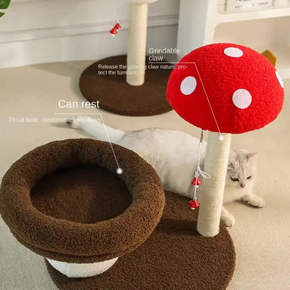 Mushroom-Themed Cat Tree with Cozy Bed and Scratching Post (48x48x58 cm)