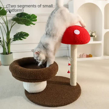 Mushroom-Themed Cat Tree with Cozy Bed and Scratching Post (48x48x58 cm)