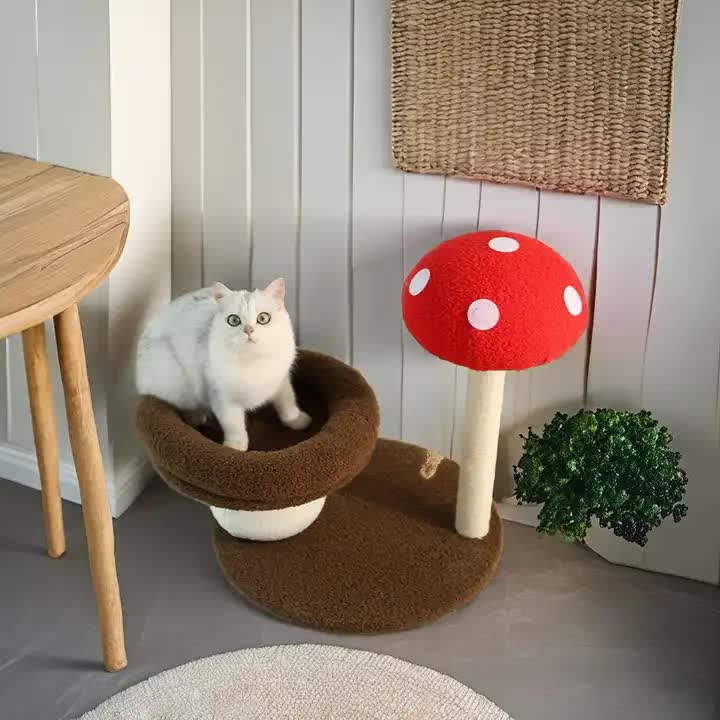 Mushroom-Themed Cat Tree with Cozy Bed and Scratching Post (48x48x58 cm)