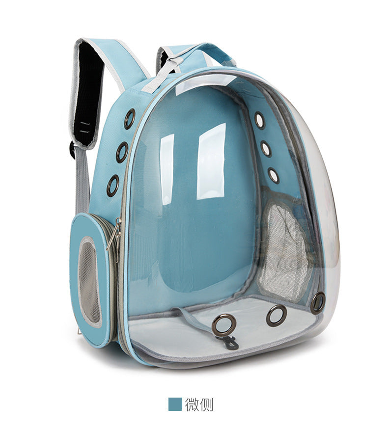 Light Blue Pet Carrier Backpack with Transparent Window