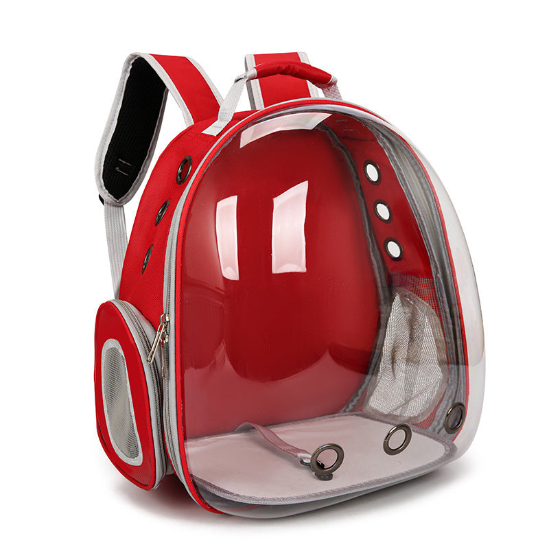 Red Pet Carrier Backpack with Transparent Window