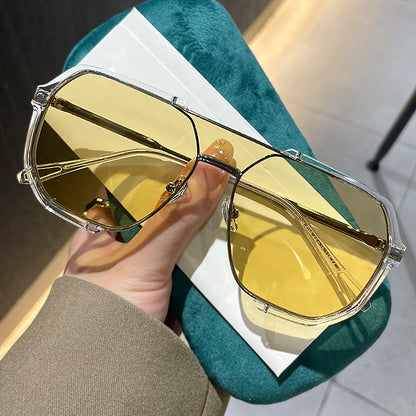 Transparent White and Yellow Tablets Unisex Oversized Aviator Metal Frame Sunglasses - Retro Fashion Eyewear with AC Lenses