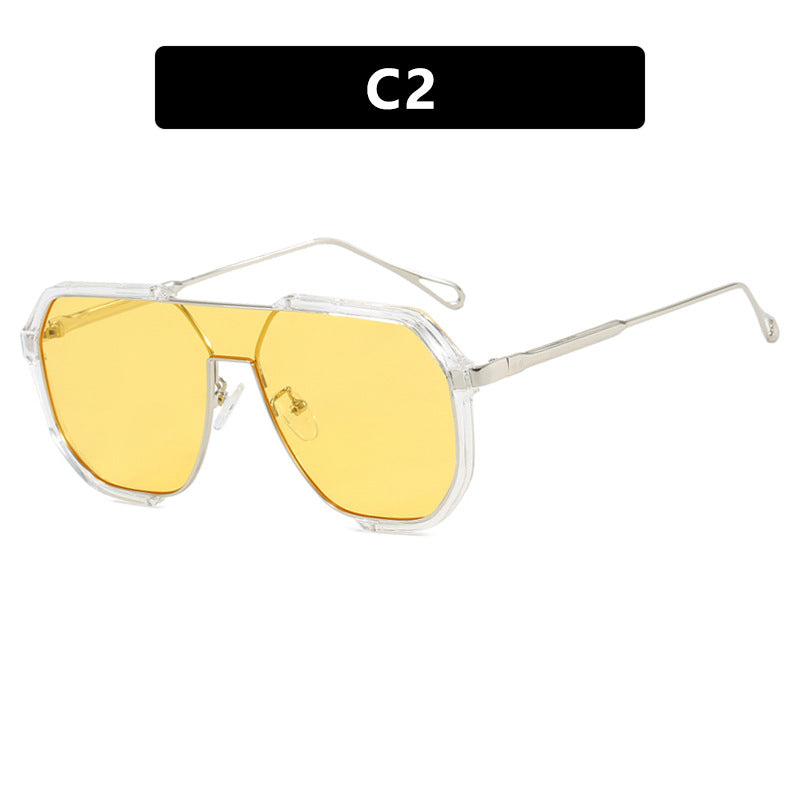 Transparent White and Yellow Tablets Unisex Oversized Aviator Metal Frame Sunglasses - Retro Fashion Eyewear with AC Lenses