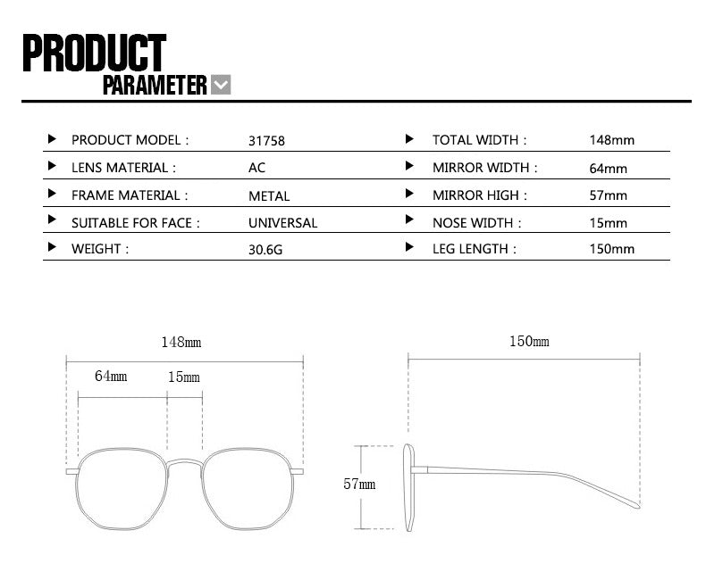 Transparent White and Yellow Tablets Unisex Oversized Aviator Metal Frame Sunglasses - Retro Fashion Eyewear with AC Lenses