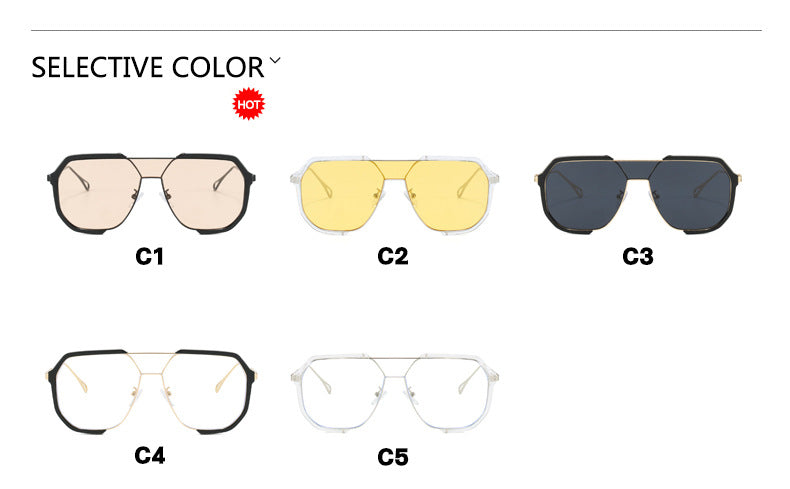 Transparent White Tablets Unisex Oversized Aviator Metal Frame Sunglasses - Retro Fashion Eyewear with AC Lenses