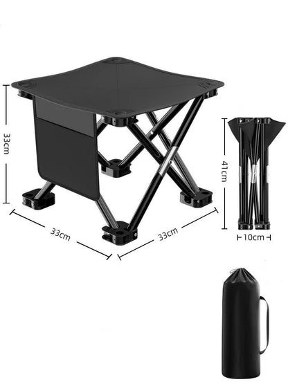 33*32cm Black Outdoor Folding Stool - Lightweight Portable Picnic Chair, Fishing Chair, Camping Seat, and Collapsible Bench for Outdoor Activities