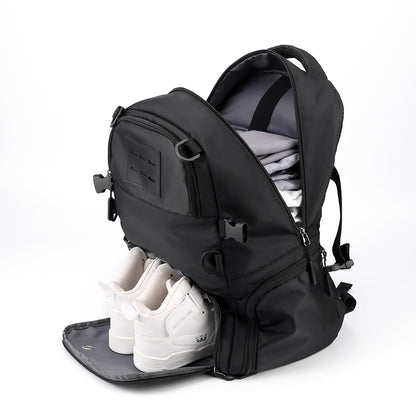 Black Large Capacity Sports Backpack, Waterproof Basketball & Soccer Bag, Separate Shoe Compartment, Student Backpack