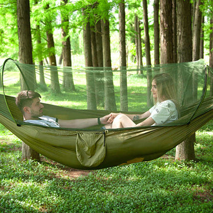 Black Automatic Pop-Up Mosquito Net Hammock - 200kg Load Capacity, Lightweight Outdoor Camping Gear with Quick Setup and Durable Design