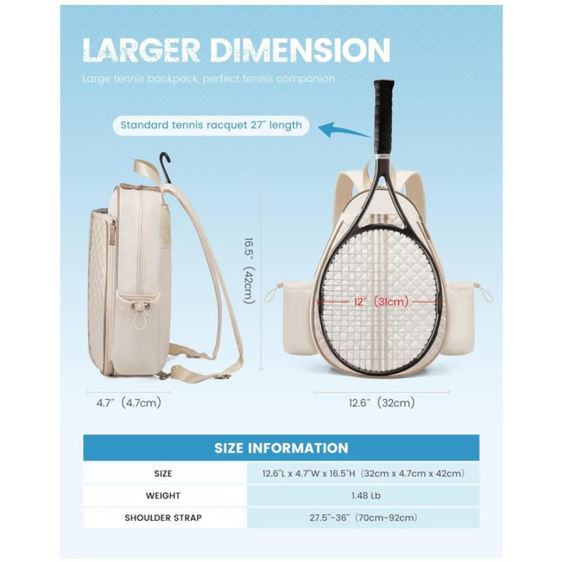 Off White Lightweight Waterproof Tennis Racket Backpack - Multifunction Sling and Backpack for Men and Women(The water cup racket is a shooting prop and is not included)