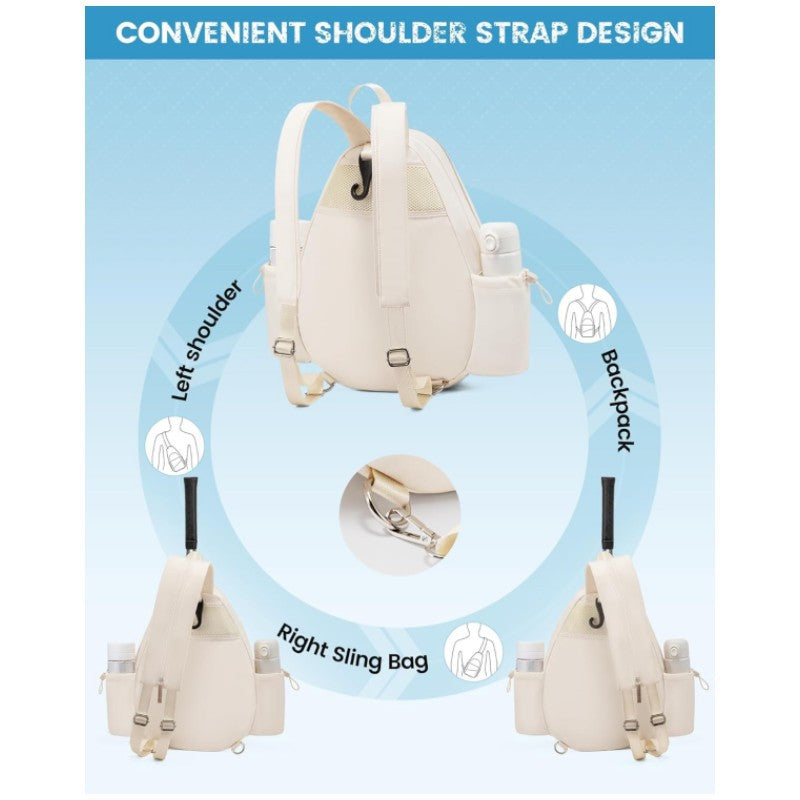 Off White Lightweight Waterproof Tennis Racket Backpack - Multifunction Sling and Backpack for Men and Women(The water cup racket is a shooting prop and is not included)