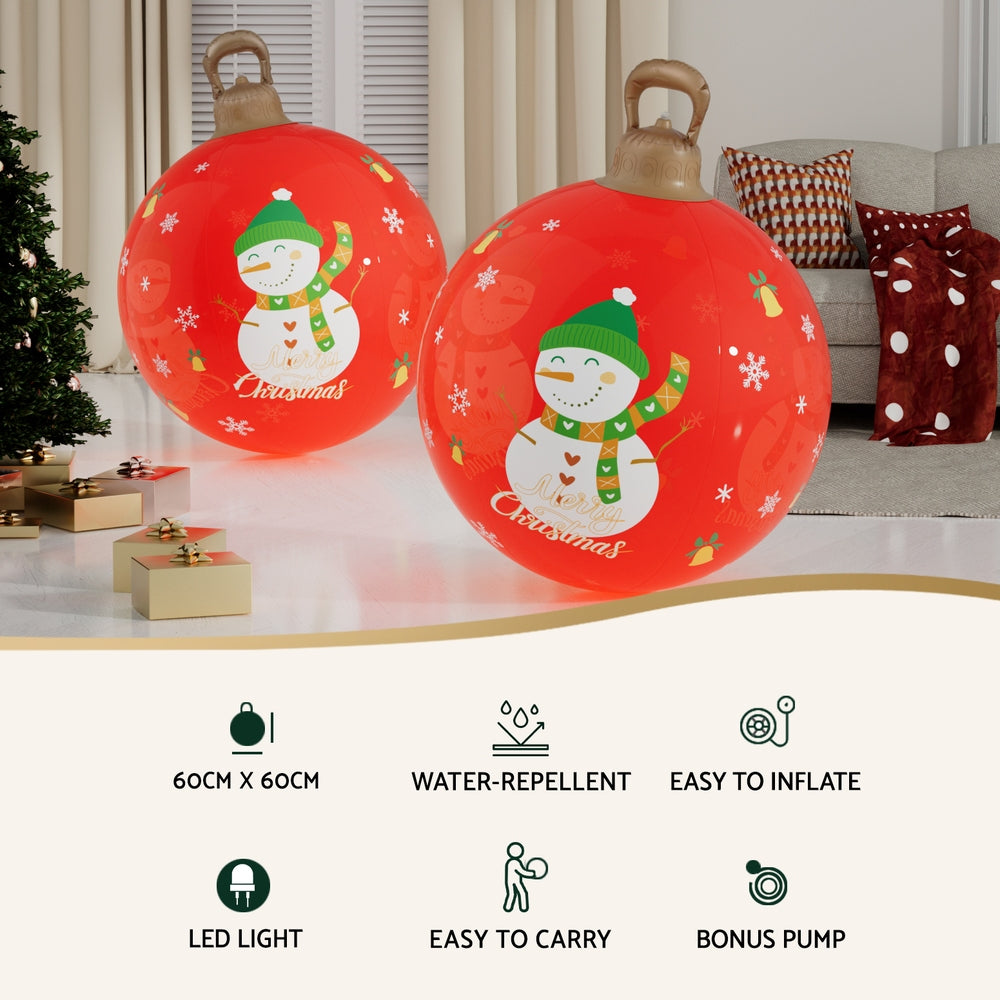 Jingle Jollys Christmas Inflatable Ball Led 60cm Snowman Decoration Bauble Red