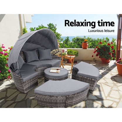 Gardeon Outdoor Lounge Setting Sofa Patio Furniture Wicker Garden Rattan Set Day Bed Grey