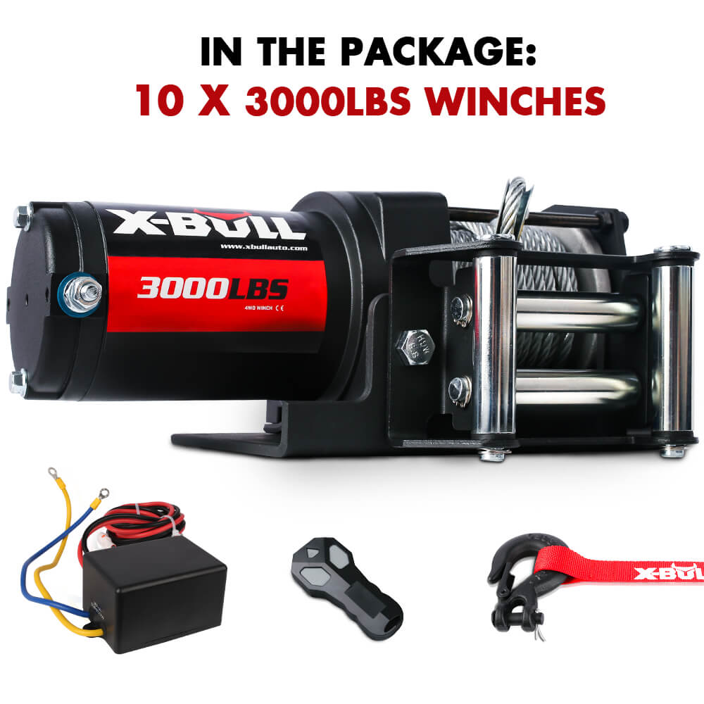 X-BULL Electric Winch 3000LBS Steel Wire Cable 12V Boat ATV 4WD Winch Trailer 10 Units