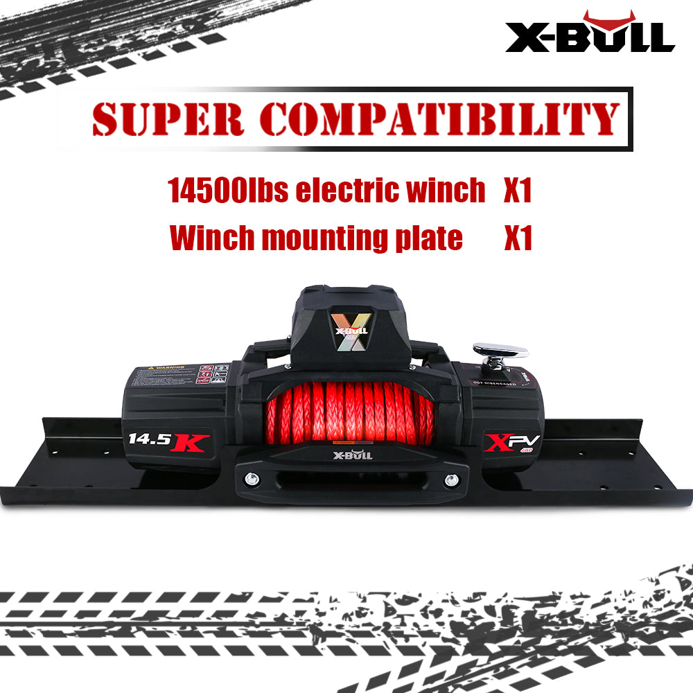 X-BULL 4x4 Electric Winch 12V 14500LBS synthetic rope with winch mounting plate