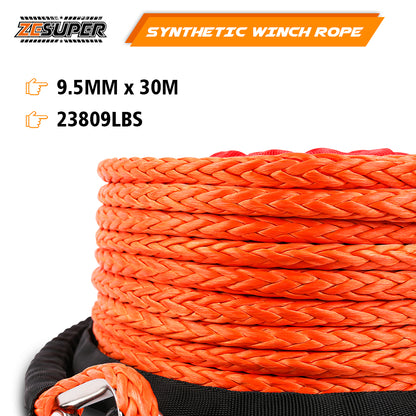 ZESUPER Winch Rope 9.5MM X 30M Dyneema SK75 Hook Synthetic Car Tow Recovery Cable Hook