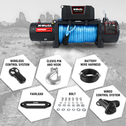 X-BULL Electric Winch 12V 12000LBS/5454kg 26M Synthetic Rope Wireless Remote 4WD 4X4