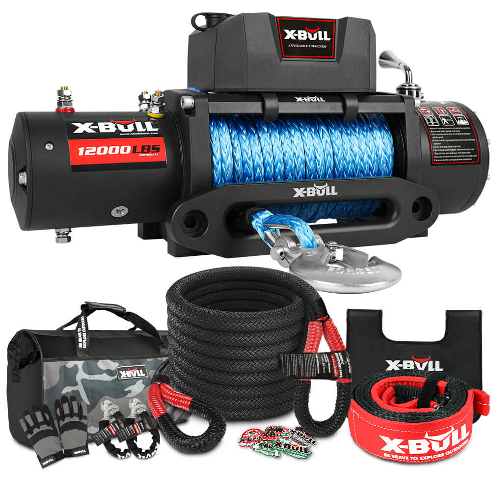 X-BULL 4WD Recovery Kit Kinetic Recovery Rope With 4WD Winch 12000LBS Electric Winch 12V 4X4 Offroad