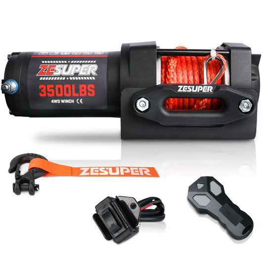 ZESUPER 12V Winch 3500LBS Electric Winch ATV Winch Synthetic Rope Trailer BOAT