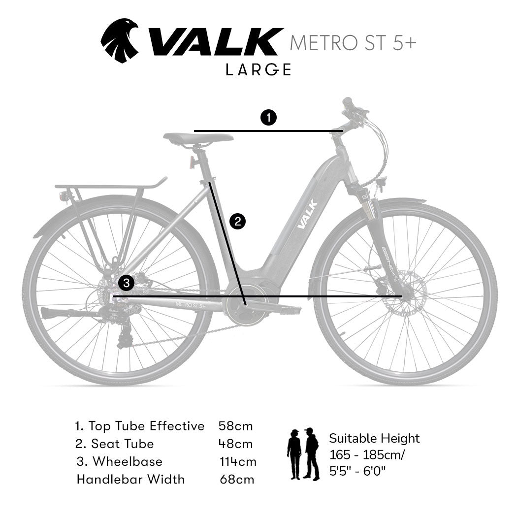 2023 Valk Metro ST 5 + Electric Hybrid Bike, Mid-Drive, Step-Through, Large, Dark Grey